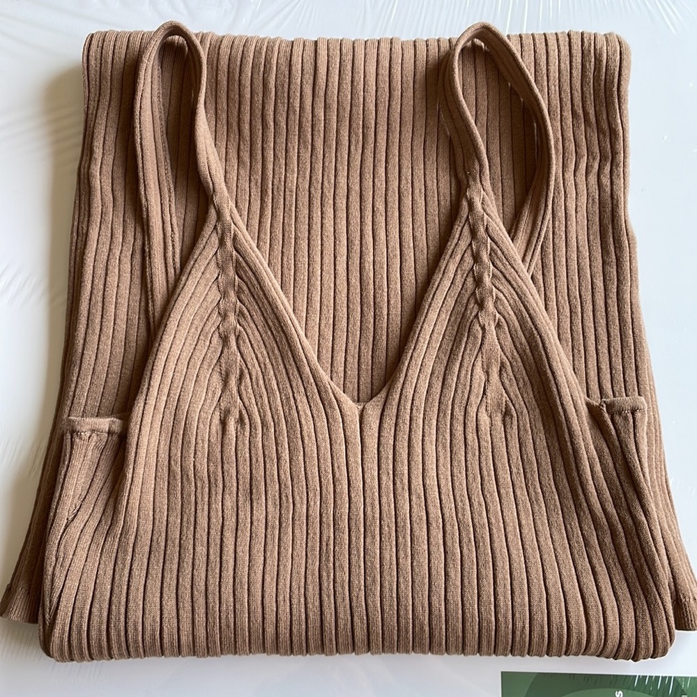 H&M tan knit tank dress with back slit NWOT,